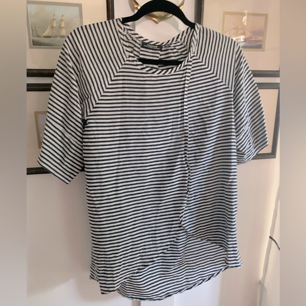 Kate Spade Saturday Black & White Striped Oversized Top XS Silk Cotton Blend